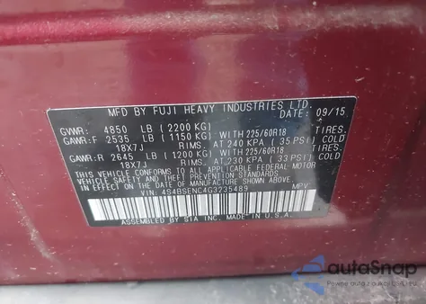 2016 Subaru Outback 3.6R Limited z USA, uszkodzony, nr VIN 4S4BSENC4G3235489